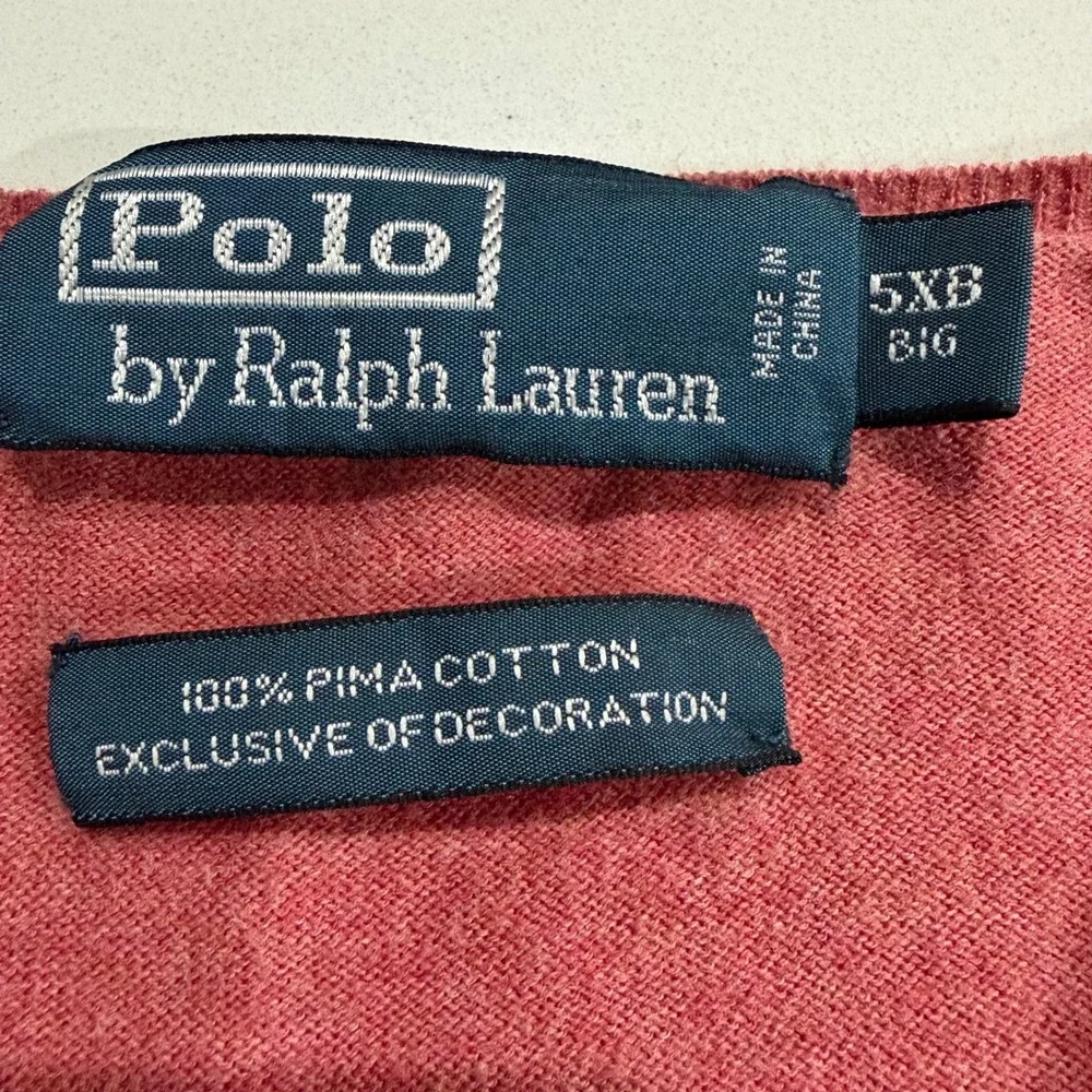 Polo Ralph Lauren Pima Cotton V-Neck Sweater Mens 5XB Big Salmon Pink Pony Logo